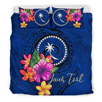 Micronesia Custom Personalised Bedding Set - Chuuk Duvet Cover Set Floral With Seal Blue - Polynesian Pride