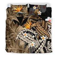 Kanaka Maoli (Hawaiian) Bedding Set, Polynesian Pineapple Banana Leaves Turtle Tattoo Gold - Polynesian Pride