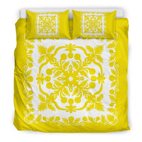Hawaiian Bedding Set Royal Pattern - Yellow And White - Polynesian Pride