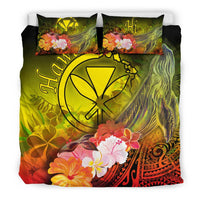 Polynesian Hawaii Bedding Set - Kanaka Maoli Humpback Whale with Tropical Flowers (Yellow) - Polynesian Pride