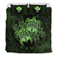 Hawaii Bedding Set - Turtle Strong Pattern Hibiscus Plumeria Green AH - Polynesian Pride