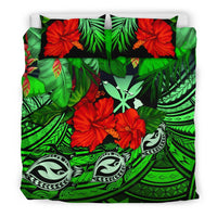 Kanaka Maoli (Hawaiian) Bedding Set - Polynesian Turtle And Hibiscus Green - Polynesian Pride
