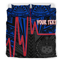 Samoa Personalised Bedding Set - Samoa Seal With Polynesian Patterns In Heartbeat Style (Blue) - Polynesian Pride