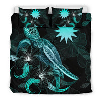Nauru Polynesian Bedding Set - Turtle With Blooming Hibiscus Turquoise - Polynesian Pride