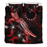 Cook Islands Polynesian Bedding Set - Turtle With Blooming Hibiscus Red - Polynesian Pride