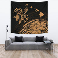 Hawaii Map Plumeria Polynesian Gold Tribal Tapestry - Polynesian Pride