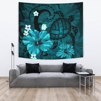 Hawaii Turtle Poly Tribal Turquoise Tapestry Wall Tapestry 150cm*150cm Blue - Polynesian Pride