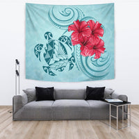 Hawaii Polynesian Turtle Hibiscus Blue Tapestry - Bless Style Wall Tapestry Large 104" x 88" Blue - Polynesian Pride