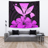 Hawaiian Kanaka Tapestry Hibiscus Polynesian Love Pink Wall Tapestry Pink - Polynesian Pride