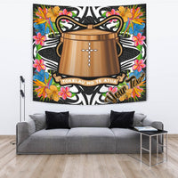 Tokelau Tapestrys - Custom Personalised Tropical Flowers Style Wall Tapestry - Tokelau Large 104" x 88" Black - Polynesian Pride