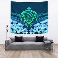 Hawaii Turtle Hibiscus Tapestry - Choco Style Wall Tapestry Blue - Polynesian Pride