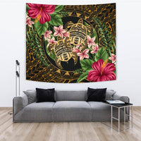 hawaiiTapestry - Turtle Strong Pattern Hibiscus Plumeria Art AH Wall Tapestry 150cm*150cm Black - Polynesian Pride