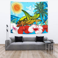 Hawaii Turtle Sea Hibiscus Tapestry - Sun Style Wall Tapestry Large 104" x 88" Blue - Polynesian Pride