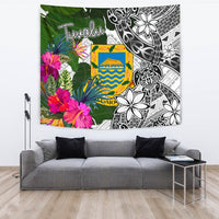 Tuvalu Tapestry White - Turtle Plumeria Banana Leaf - Polynesian Pride