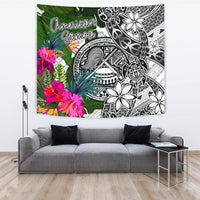 American Samoa Tapestry White - Turtle Plumeria Banana Leaf - Polynesian Pride