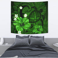 Hawaii Turtle Poly Tribal Green Tapestry Wall Tapestry Green - Polynesian Pride
