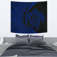 Hawaii Turtle Map Polynesian Tapestry - Blue - Circle Style Wall Tapestry Medium 80" x 68" Blue - Polynesian Pride