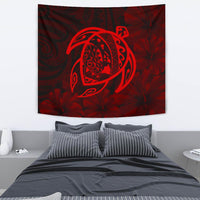 Hawaii Turtle Kanaka Map Hibiscus Poly Tapestry - Red Wall Tapestry 130cm*150cm Red - Polynesian Pride