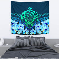 Hawaii Turtle Hibiscus Tapestry - Choco Style Wall Tapestry 130cm*150cm Blue - Polynesian Pride