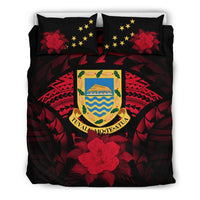 Tuvalu Duvet Cover Set - Tuvalu Coat Of Arms & Red Hibiscus - Polynesian Pride