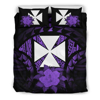 Wallis And Futuna Duvet Cover Set - Wallis And Futuna Coat Of Arms & Purple Hibiscus - Polynesian Pride