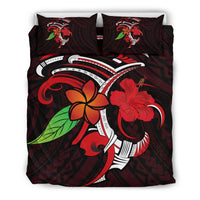 Hawaiian Hibiscus And Plumeria Flower Polynesian Bedding Set Red - Polynesian Pride