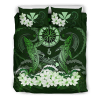 Polynesian Duvet Cover Set - Hawaii Bedding Set Shark Polynesia Compass Plumeria Green - Polynesian Pride