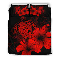 Hawaiian Map Hibiscus Turtle Polynesian Bedding Set - Red Red - Polynesian Pride