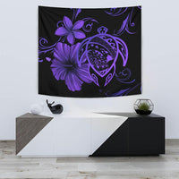 Hawaii Turtle Map Hibiscus Plumeria Poly Tapestry - Purple Wall Tapestry 75cm*90cm Purple - Polynesian Pride