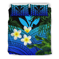Kanaka Maoli (Hawaiian) Bedding Set, Polynesian Plumeria Banana Leaves Blue - Polynesian Pride