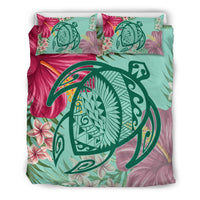 Hawaii Turtle Hibiscus Plumeria Bedding Set - Hug Style Turquoise - Polynesian Pride