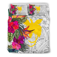 Papua New Guinea Bedding Set - Hibiscus Polynesian Pattern White Version - Polynesian Pride