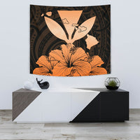 Hawaiian Kanaka Tapestry Hibiscus Polynesian Love Orange Wall Tapestry 75cm*90cm Orange - Polynesian Pride
