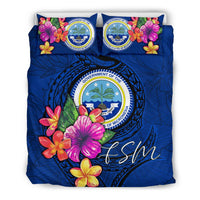 Micronesia Bedding Set - Federated States of Micronesia Duvet Cover Set Floral With Seal Blue - Polynesian Pride