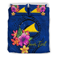 Polynesian Custom Personalised Bedding Set - Tokelau Duvet Cover Set Floral With Seal Blue - Polynesian Pride