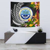 Federated States of Micronesia Tapestrys - Seal Spiral Polynesian Patterns Wall Tapestry - Federated States of Micronesia Small 60" x 51" Black - Polynesian Pride