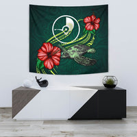 Yap Micronesia Tapestry - Green Turtle Hibiscus One Style Small 60" x 51" Green - Polynesian Pride