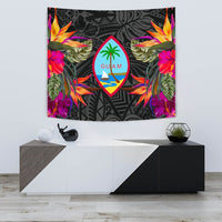 Guam Slide Tapestry - Polynesian Hibiscus Pattern Wall Tapestry Small 60" x 51" Black - Polynesian Pride
