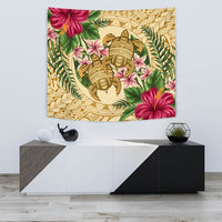 hawaiiTapestry - Turtle Strong Pattern Hibiscus Plumeria AH Wall Tapestry Small 60" x 51" Gold - Polynesian Pride