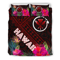 Hawaii Bedding Set - Kanaka Maoli With Hibiscus On Polynesian Patterns (RED) - Polynesian Pride