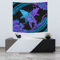 Hawaii Whale Polynesian Hibiscus Tapestry - Lae Style Wall Tapestry Small 60" x 51" Black - Polynesian Pride