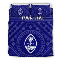 Guam Personalised Bedding Set - Guam Seal With Polynesian Tattoo Style (Blue) - Polynesian Pride