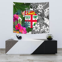Fiji Tapestry White - Turtle Plumeria Banana Leaf - Polynesian Pride