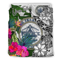 Palau Custom Personalised Bedding Set White - Turle Plumeria Banana Leaf Crest - Polynesian Pride