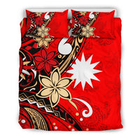 Nauru Bedding Set - Tribal Flower With Special Turtles Red Color - Polynesian Pride