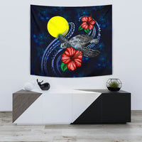 Palau Polynesian Tapestry - Blue Turtle Hibiscus One Style Small 60" x 51" Blue - Polynesian Pride