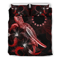Cook Islands Polynesian Bedding Set - Turtle With Blooming Hibiscus Red - Polynesian Pride