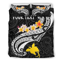 Papua New Guinea Custom Personalised Bedding Set - PNG Seal Polynesian Patterns Plumeria (Black) - Polynesian Pride