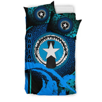 Northern Mariana Islands Duvet Cover Set - Hibiscus And Wave Navy - Polynesian Pride