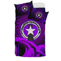 Northern Mariana Islands Duvet Cover Set - Hibiscus And Wave Purple - Polynesian Pride